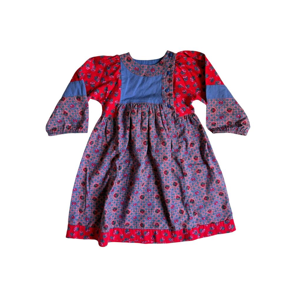 Mousefeathers Vintage Patchwork Dress (Red & Blue) - Size 6